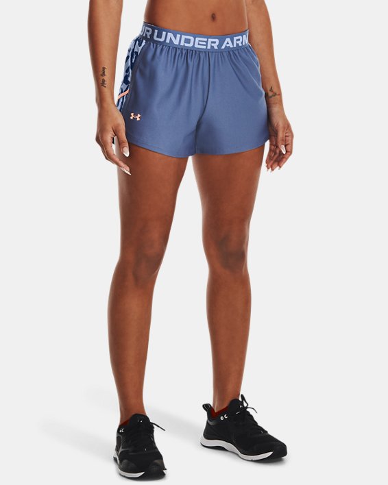 Women's UA Play Up Inset Printed Shorts, Blue, pdpMainDesktop image number 0